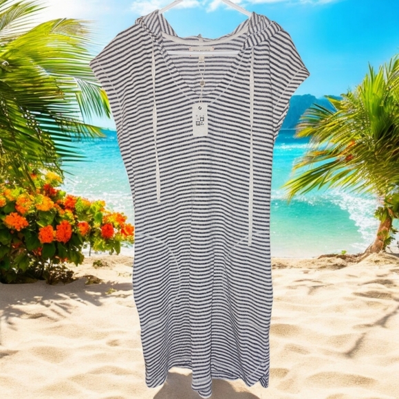 MAX STUDIO WEEKEND Women's Striped Hoodie Swim Cover Up Dress Size L - Picture 1 of 3